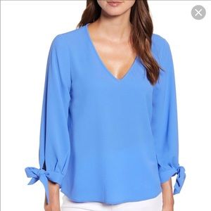 Cece Tie-Cuff Top Tropic Night Blue blouse
